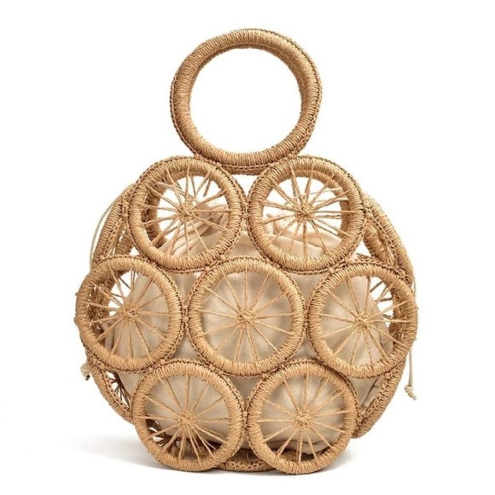 Open Weave Woven Round Straw Tote Bag